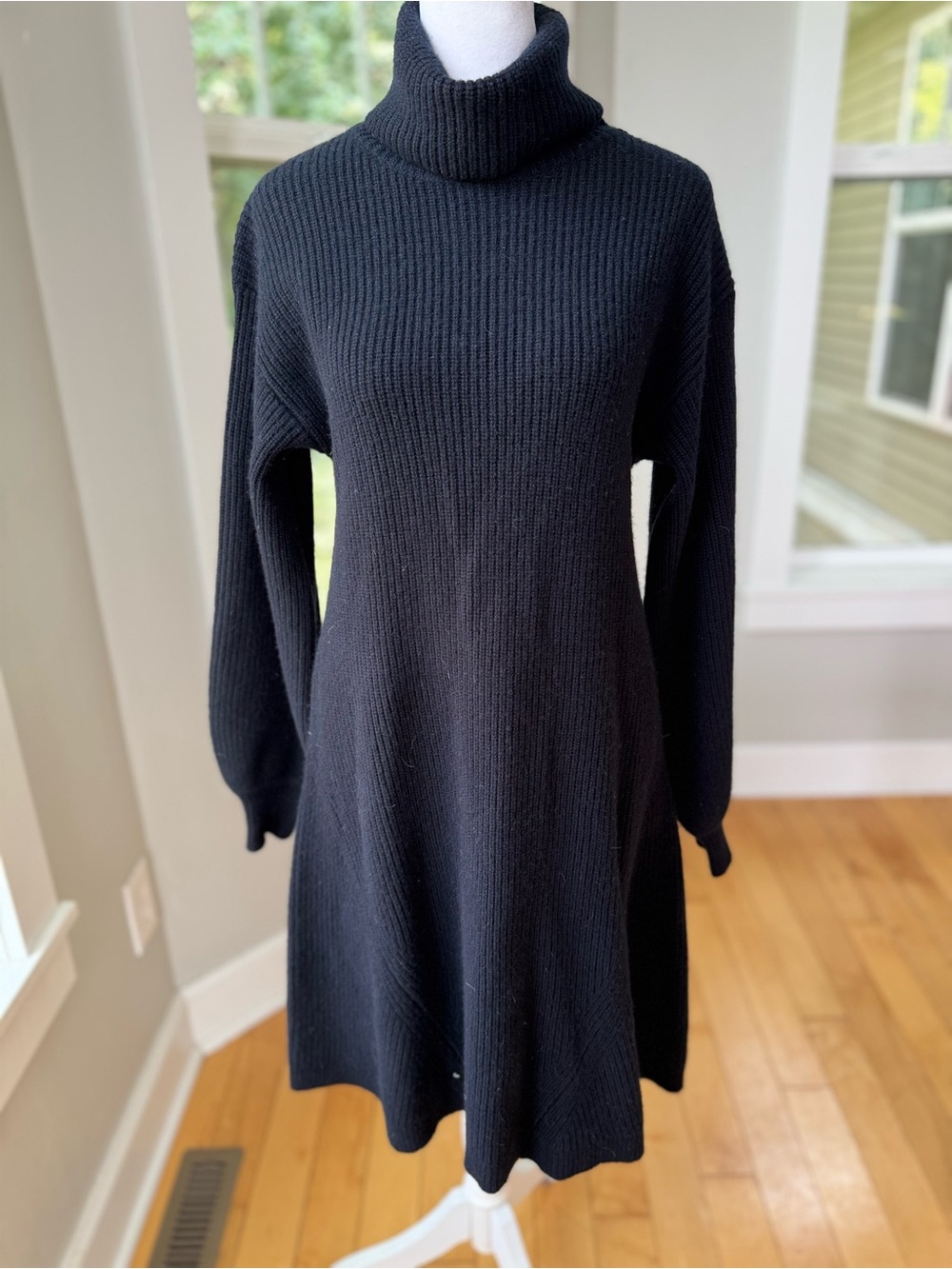J. Crew Black Ribbed Wool Cashmere Turtleneck Long Sleeve Sweater Dress Small
